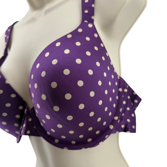 Soma Enhancing Shape Full Coverage Bra Satin Purple with Cream Polka Dot 38D - Picture 2 of 6
